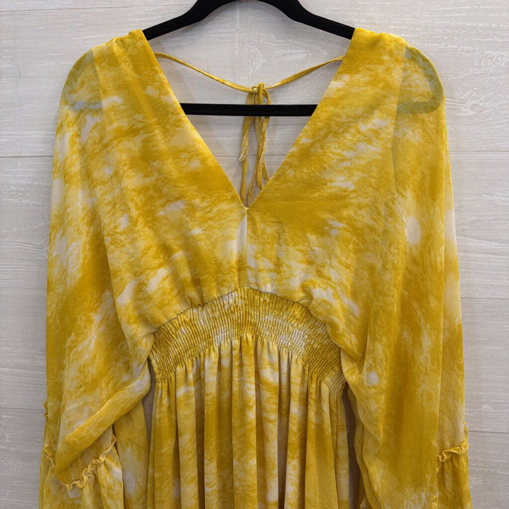 HYFVE Yellow Print Long Bell Sleeve Maxi Dress Small