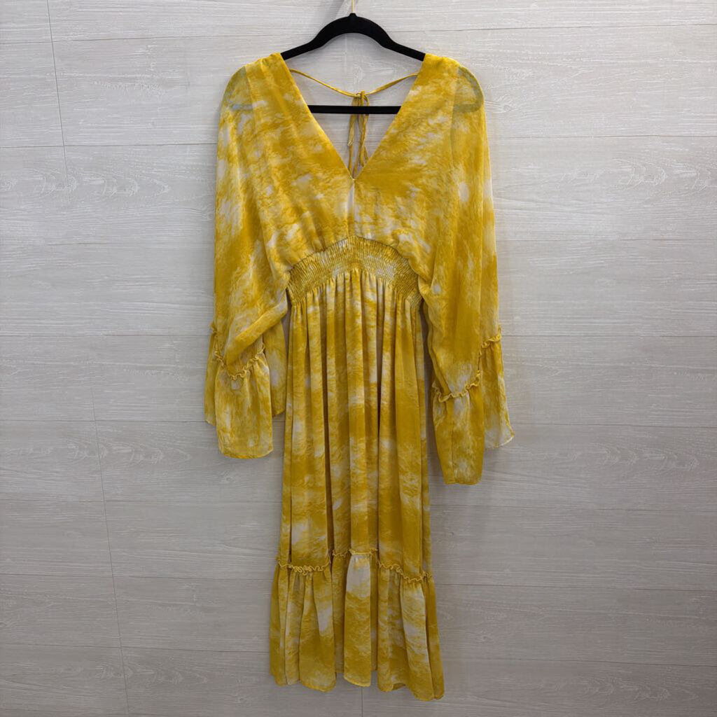 HYFVE Yellow Print Long Bell Sleeve Maxi Dress Small