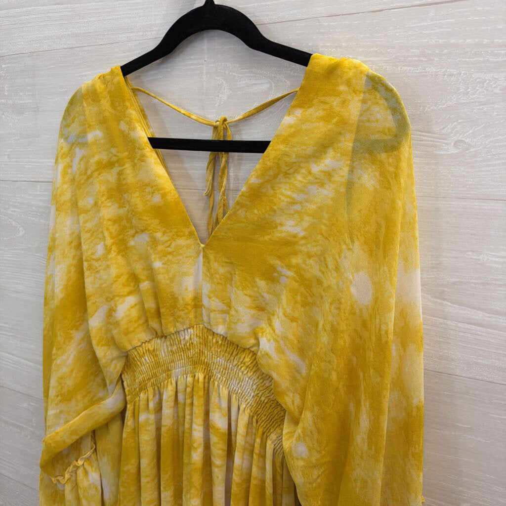 HYFVE Yellow Print Long Bell Sleeve Maxi Dress Small