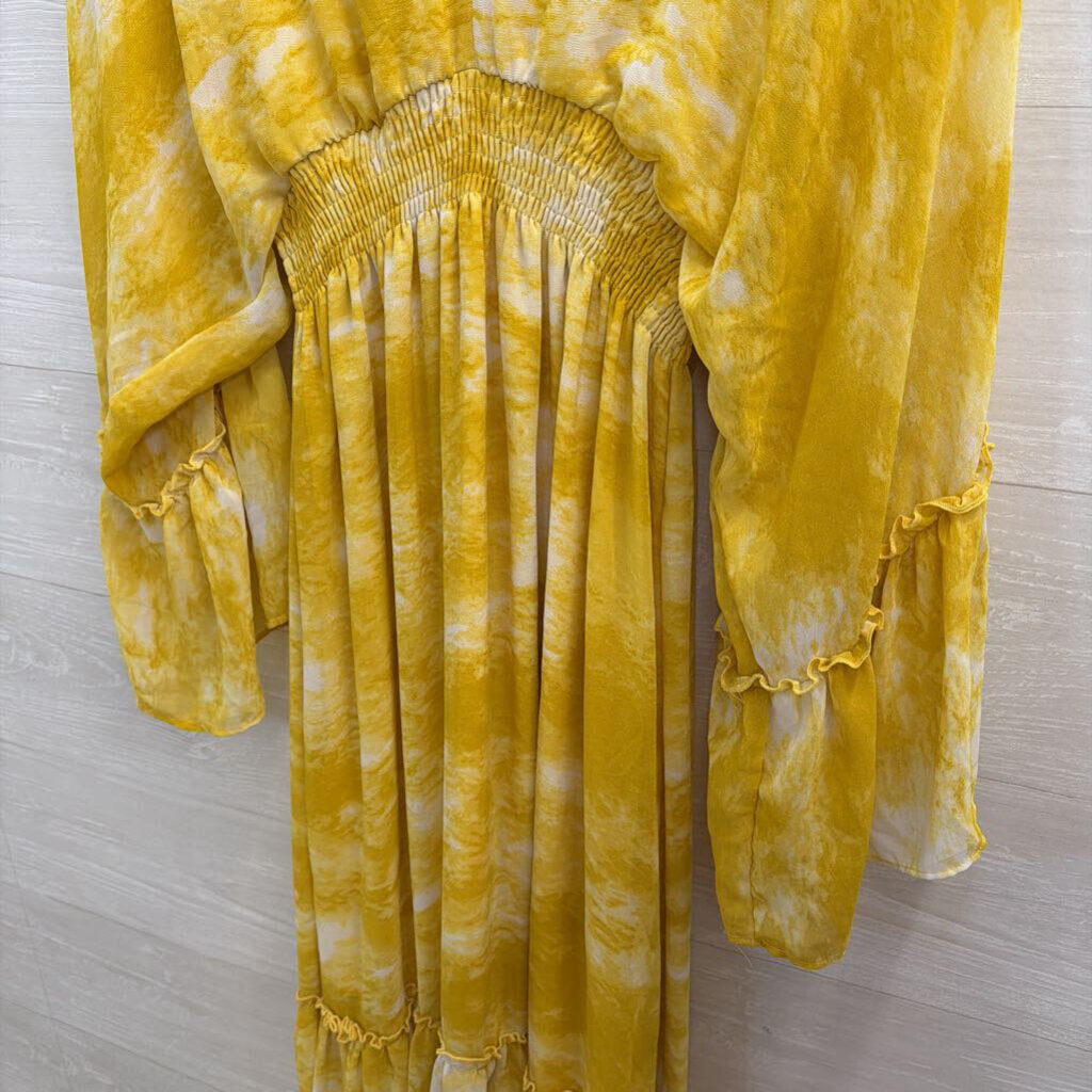 HYFVE Yellow Print Long Bell Sleeve Maxi Dress Small