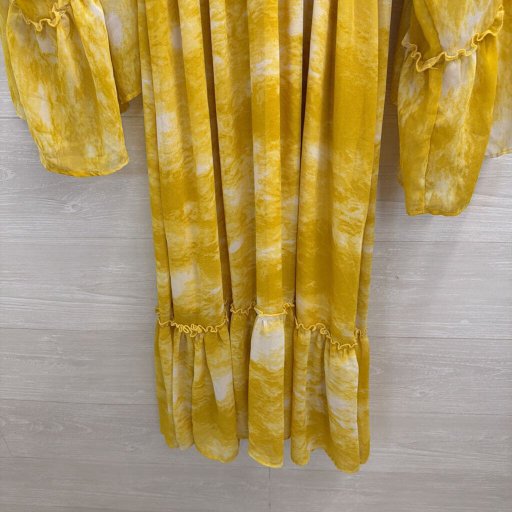 HYFVE Yellow Print Long Bell Sleeve Maxi Dress Small