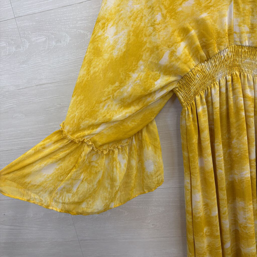 HYFVE Yellow Print Long Bell Sleeve Maxi Dress Small