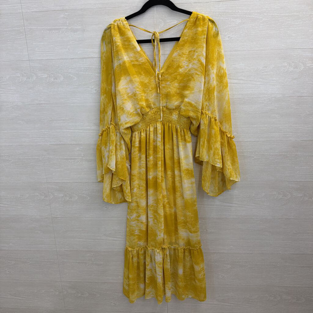 HYFVE Yellow Print Long Bell Sleeve Maxi Dress Small