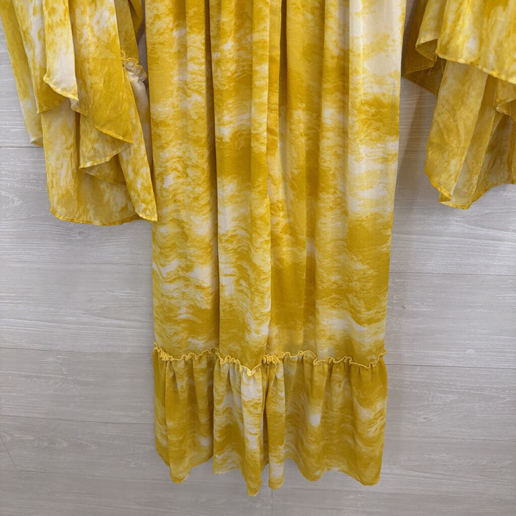 HYFVE Yellow Print Long Bell Sleeve Maxi Dress Small
