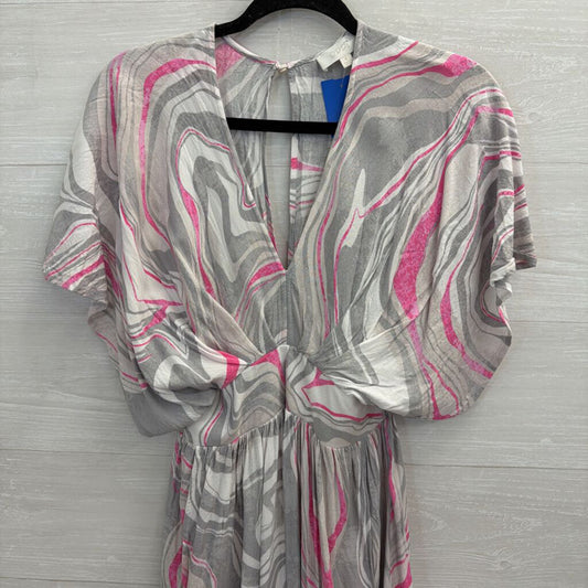 Oddi Grey/ White/ Pink Print Short Sleeve Maxi Dress Small