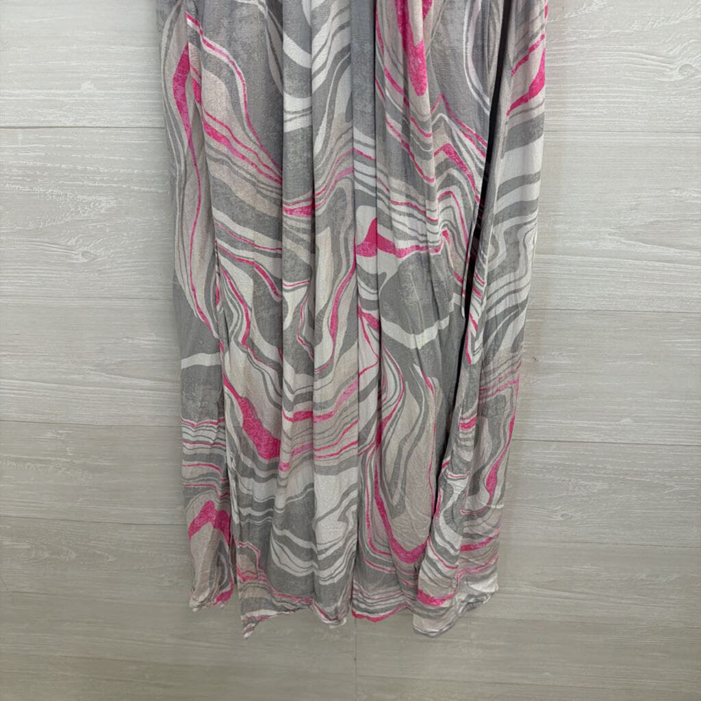 Oddi Grey/ White/ Pink Print Short Sleeve Maxi Dress Small