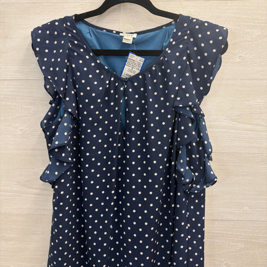 J Crew Navy/ White Polka Dot Print Short Ruffle Sleeve Top Medium