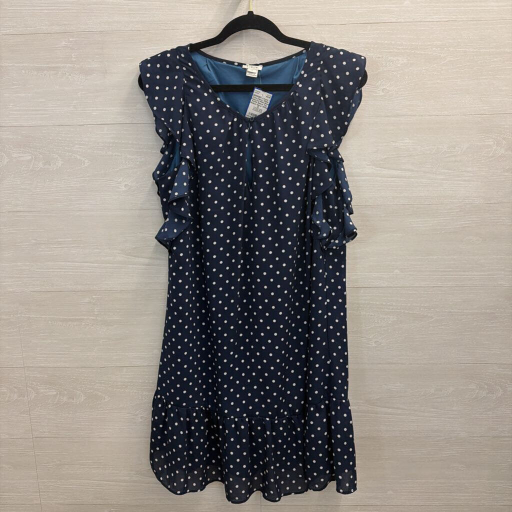 J Crew Navy/ White Polka Dot Print Short Ruffle Sleeve Top Medium