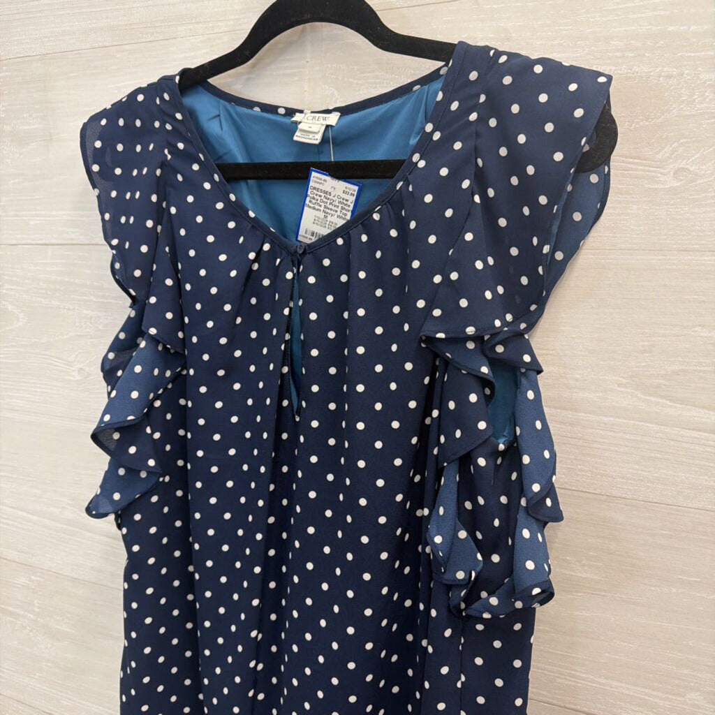 J Crew Navy/ White Polka Dot Print Short Ruffle Sleeve Top Medium