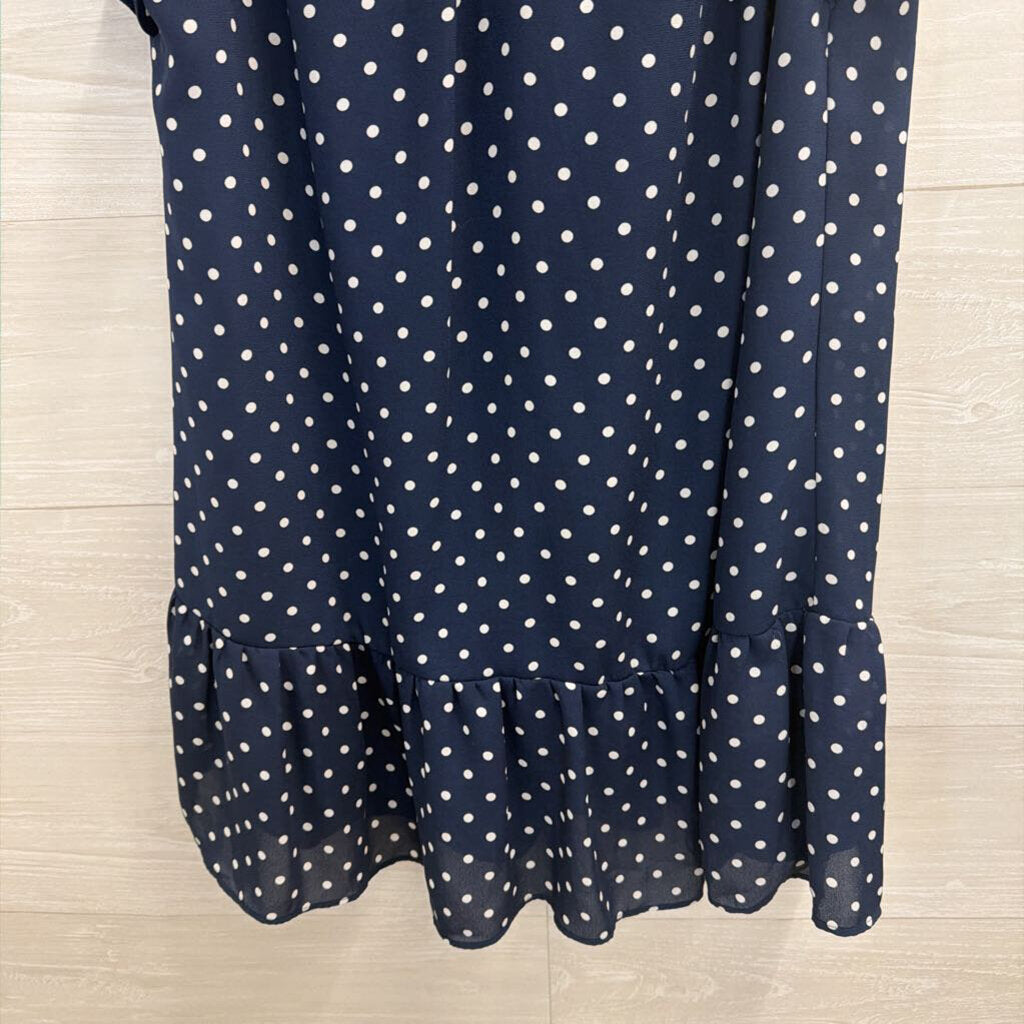 J Crew Navy/ White Polka Dot Print Short Ruffle Sleeve Top Medium