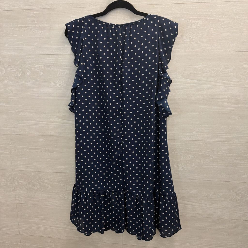 J Crew Navy/ White Polka Dot Print Short Ruffle Sleeve Top Medium