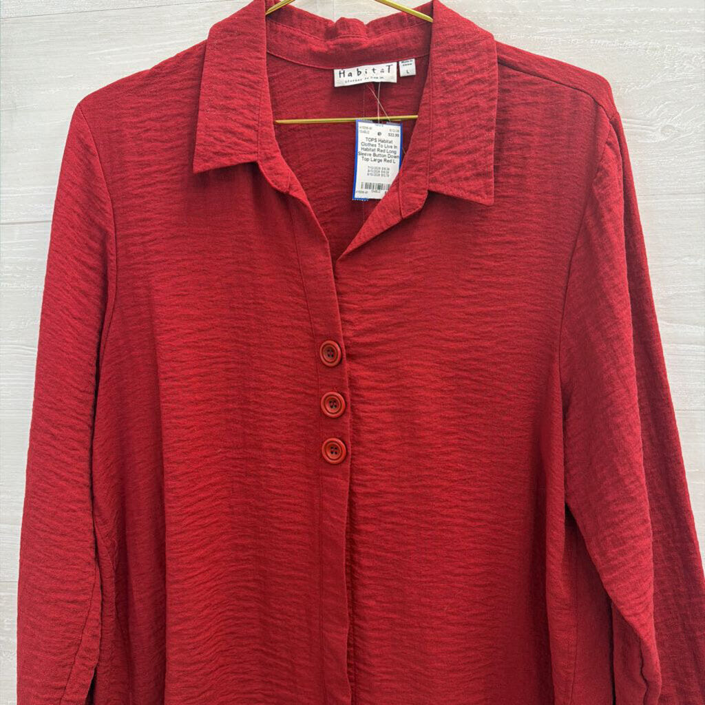Habitat Red Long Sleeve Button Down Top Large