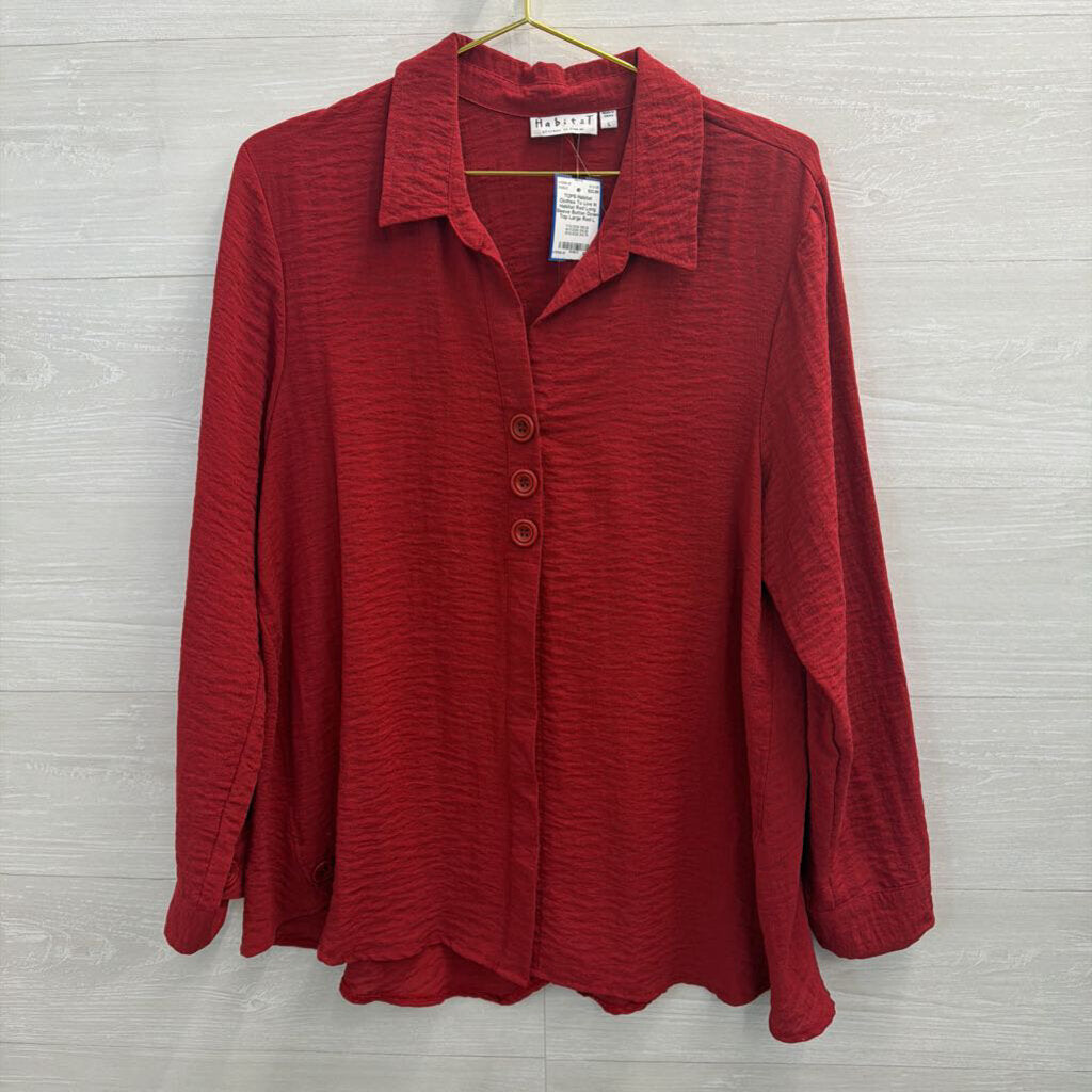 Habitat Red Long Sleeve Button Down Top Large