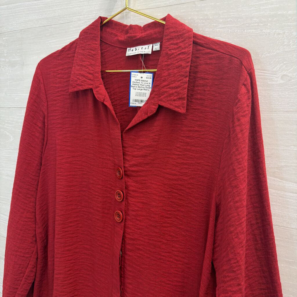 Habitat Red Long Sleeve Button Down Top Large