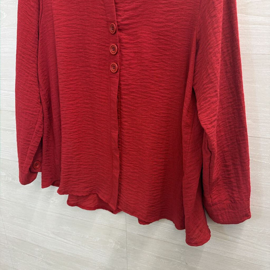 Habitat Red Long Sleeve Button Down Top Large