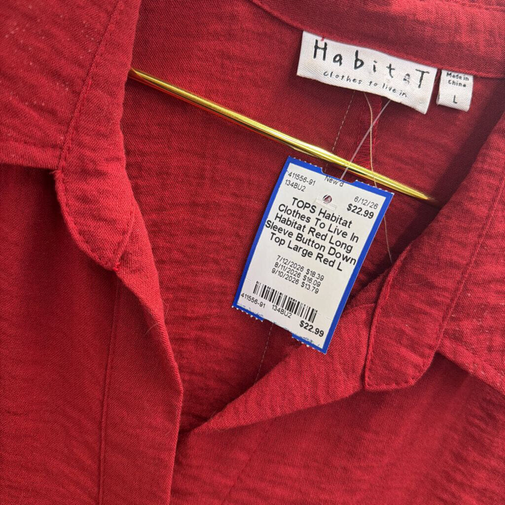 Habitat Red Long Sleeve Button Down Top Large