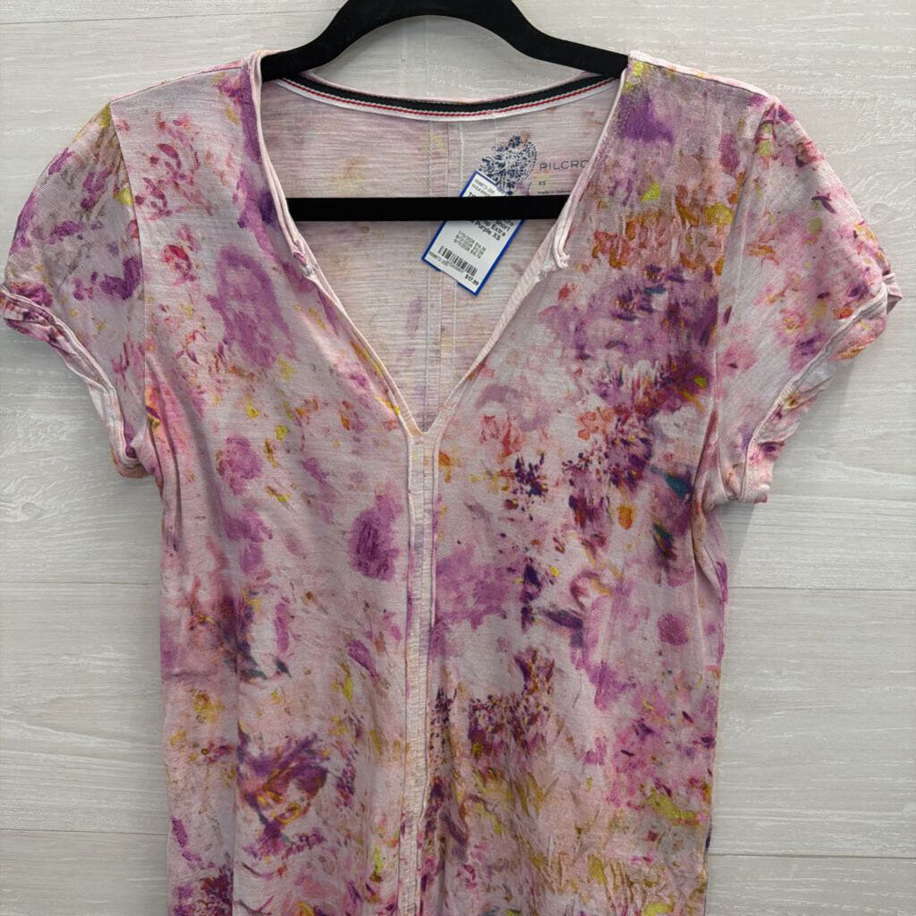 Pilcro Purple Print Short Sleeve Top Extra Small
