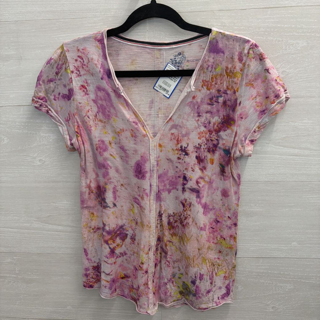 Pilcro Purple Print Short Sleeve Top Extra Small