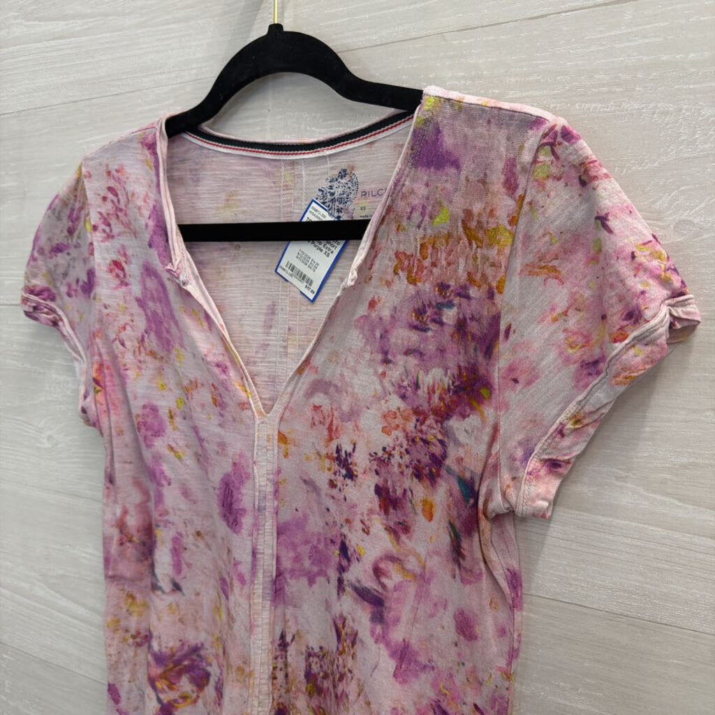 Pilcro Purple Print Short Sleeve Top Extra Small