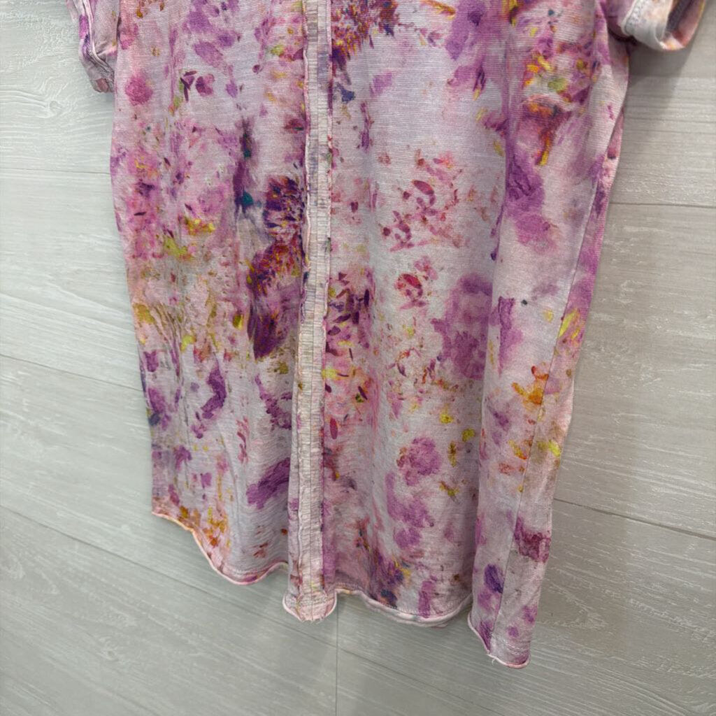Pilcro Purple Print Short Sleeve Top Extra Small