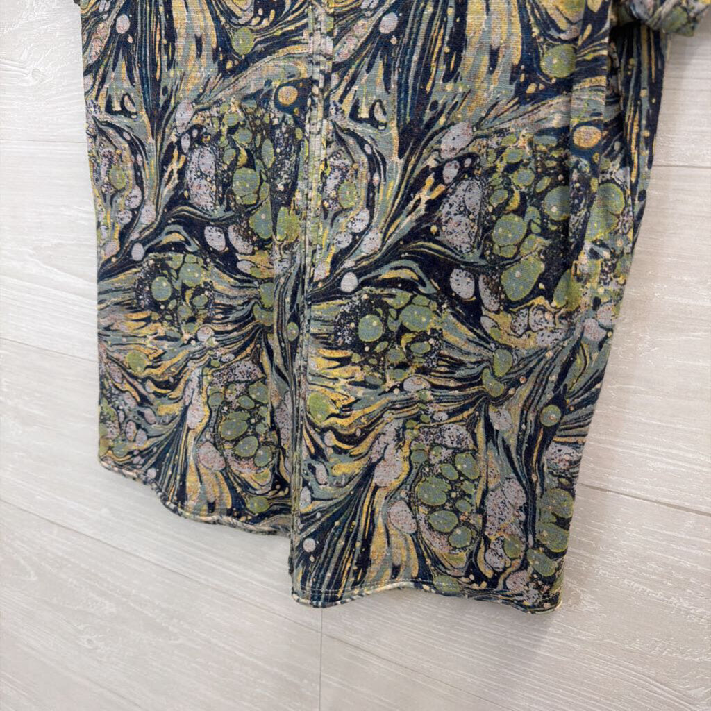 Pilcro Blue/ Green Print Short Sleeve Top Extra Small