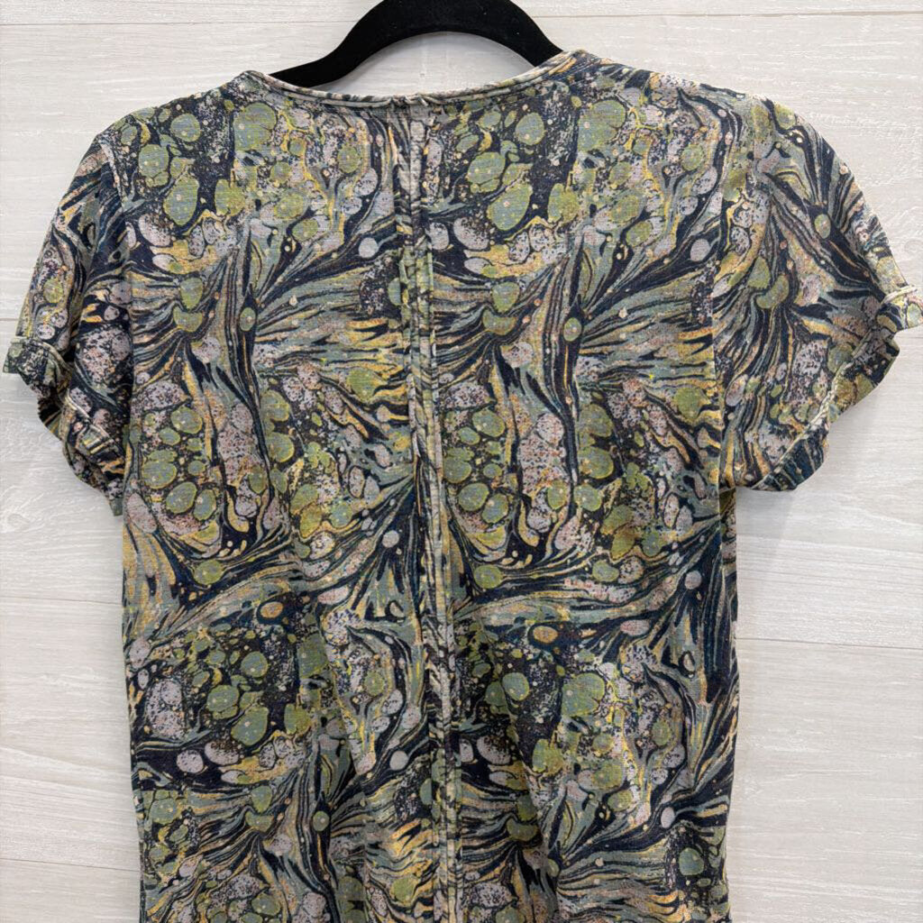 Pilcro Blue/ Green Print Short Sleeve Top Extra Small