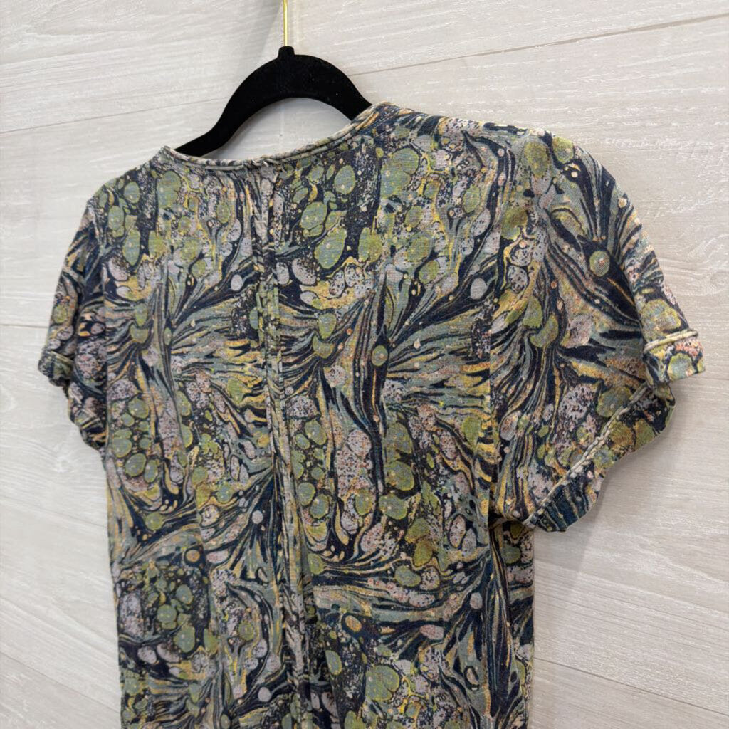 Pilcro Blue/ Green Print Short Sleeve Top Extra Small