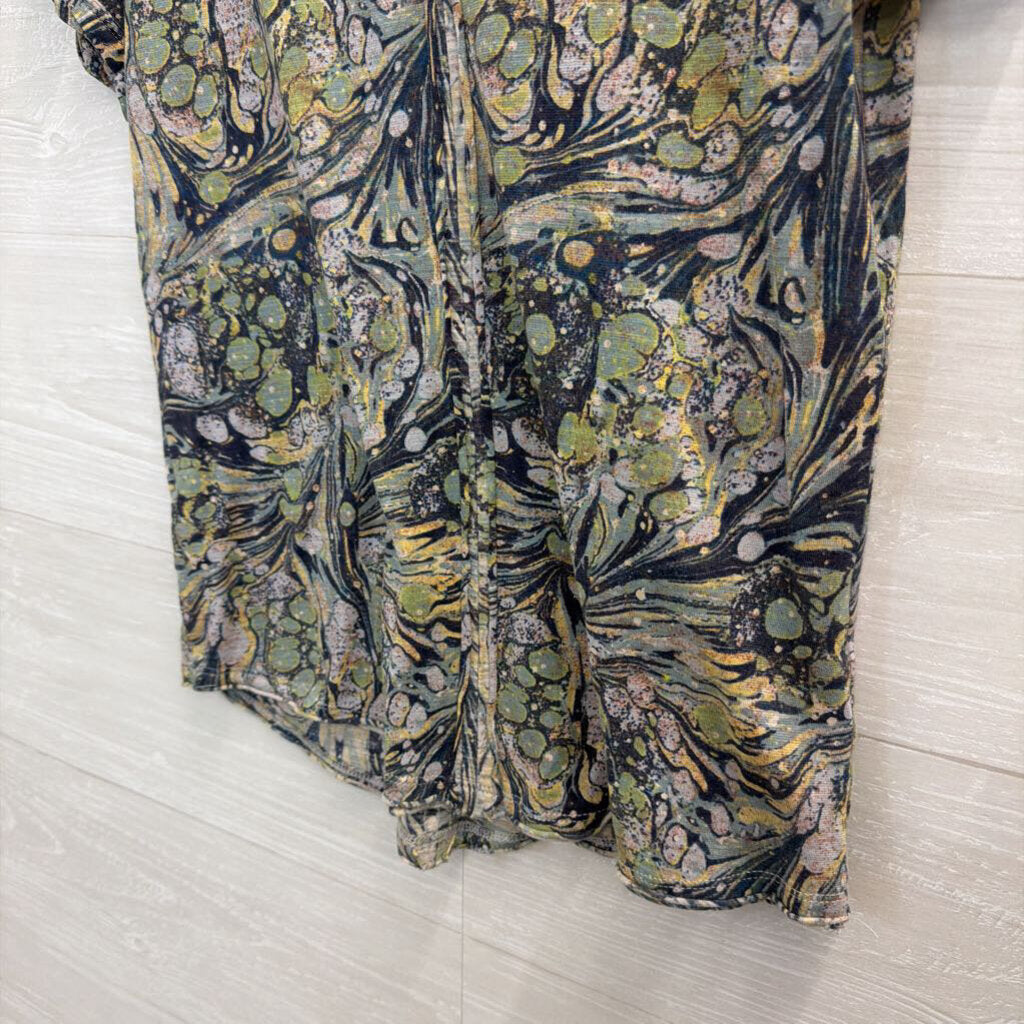 Pilcro Blue/ Green Print Short Sleeve Top Extra Small
