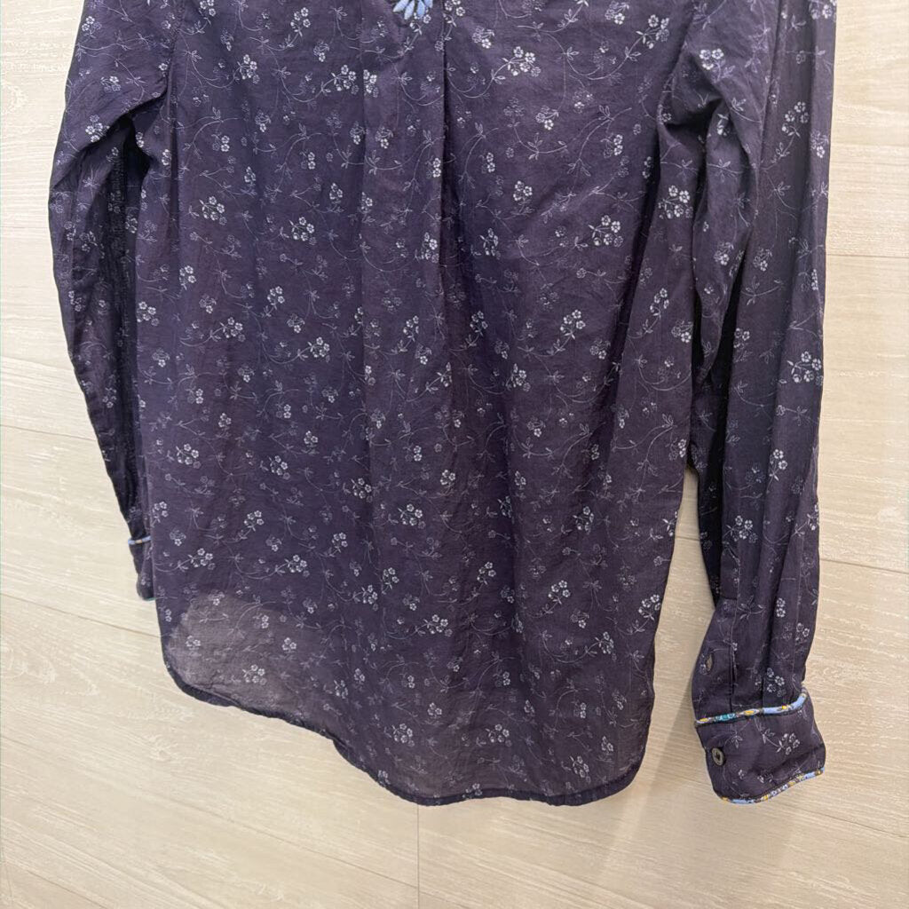 Sundance Navy Print Long Sleeve Button Down Top Extra Small