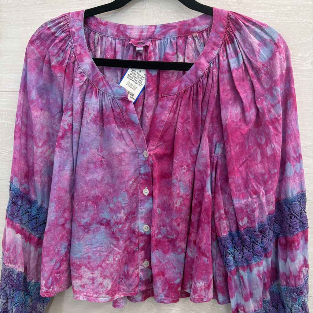 Aerie Purple Tie Dye Cropped Long Sleeve Top Extra Small