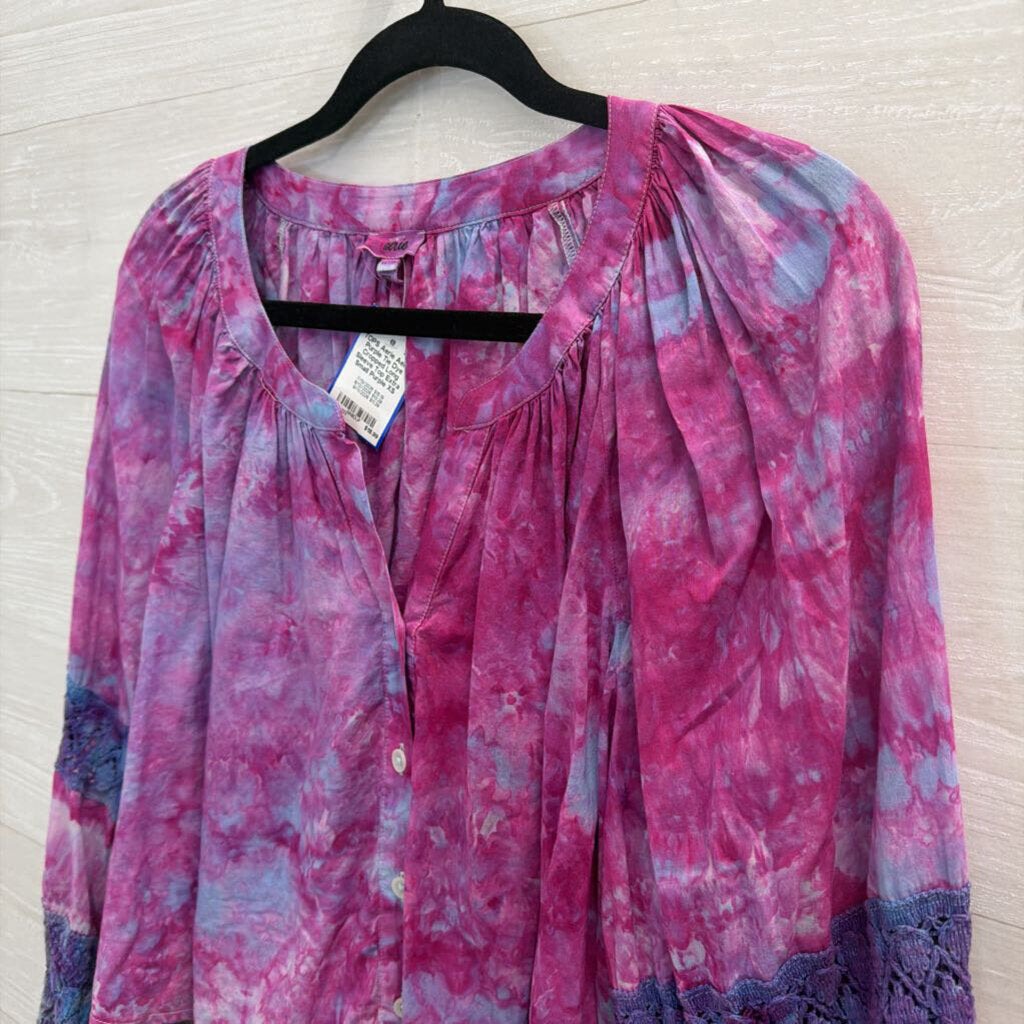 Aerie Purple Tie Dye Cropped Long Sleeve Top Extra Small