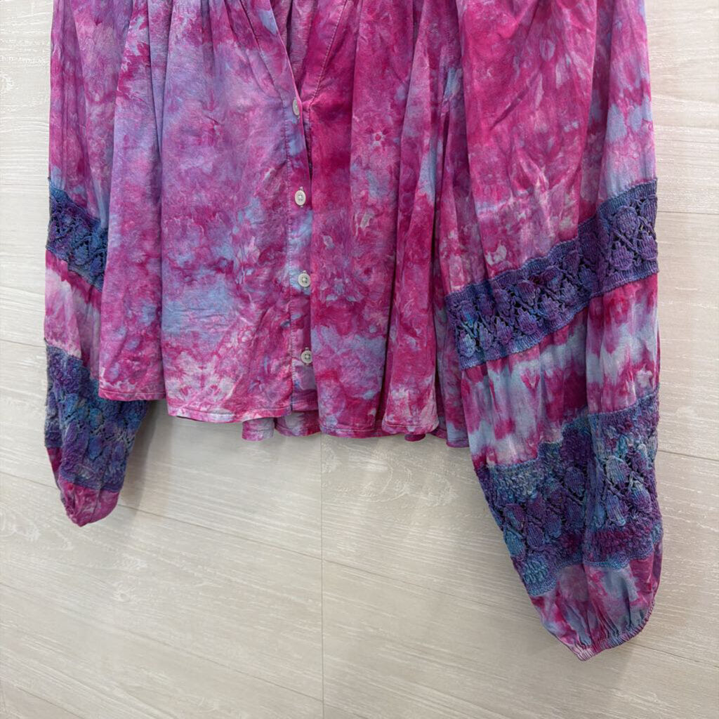Aerie Purple Tie Dye Cropped Long Sleeve Top Extra Small