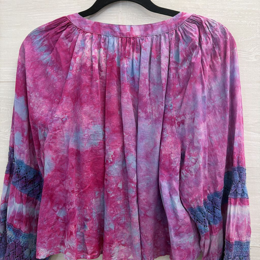 Aerie Purple Tie Dye Cropped Long Sleeve Top Extra Small