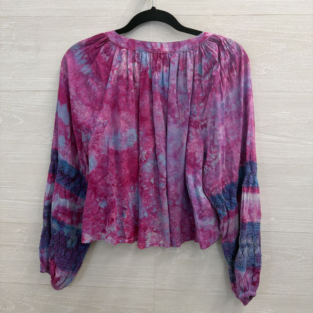 Aerie Purple Tie Dye Cropped Long Sleeve Top Extra Small