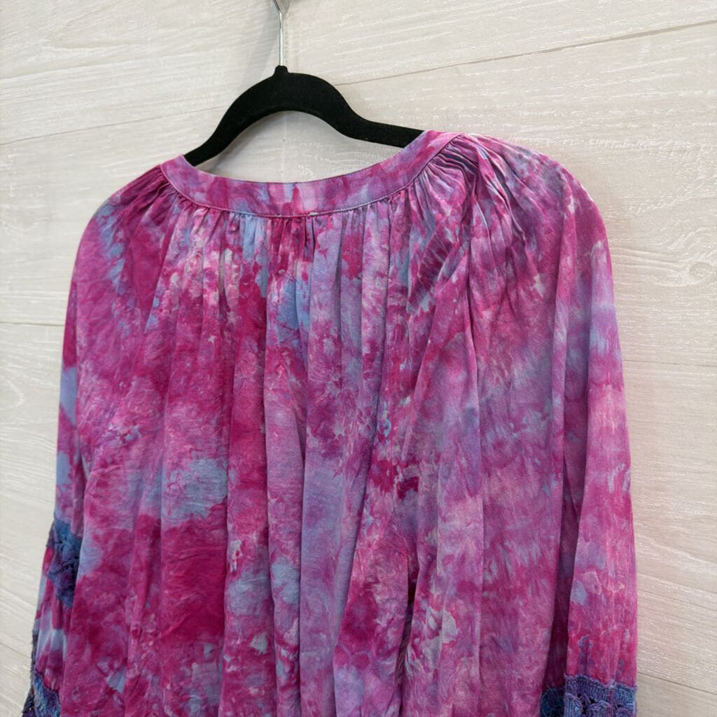 Aerie Purple Tie Dye Cropped Long Sleeve Top Extra Small