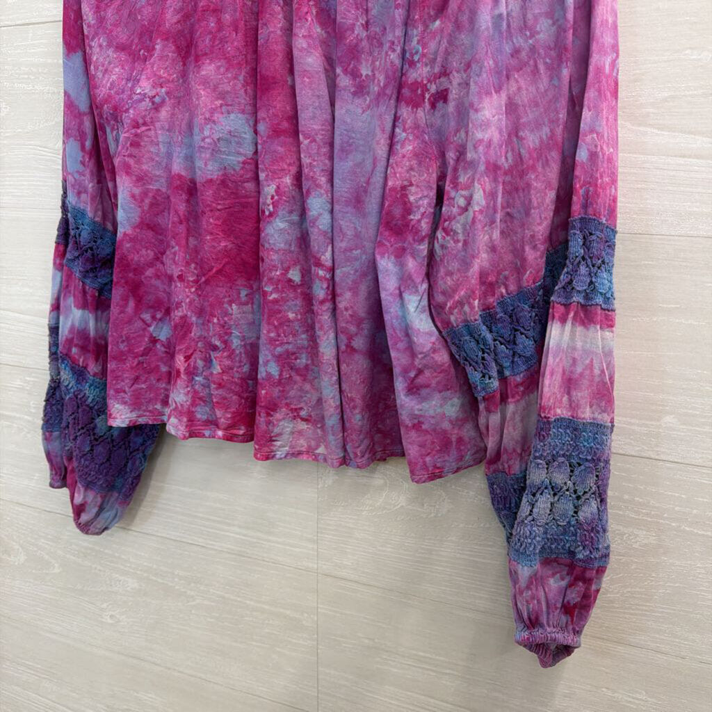 Aerie Purple Tie Dye Cropped Long Sleeve Top Extra Small