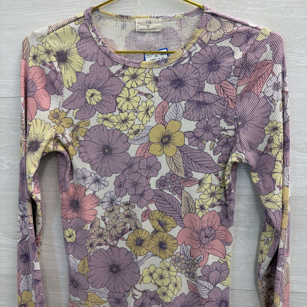 t.la Cream/ Multi Flower Print Long Sleeve Top Small