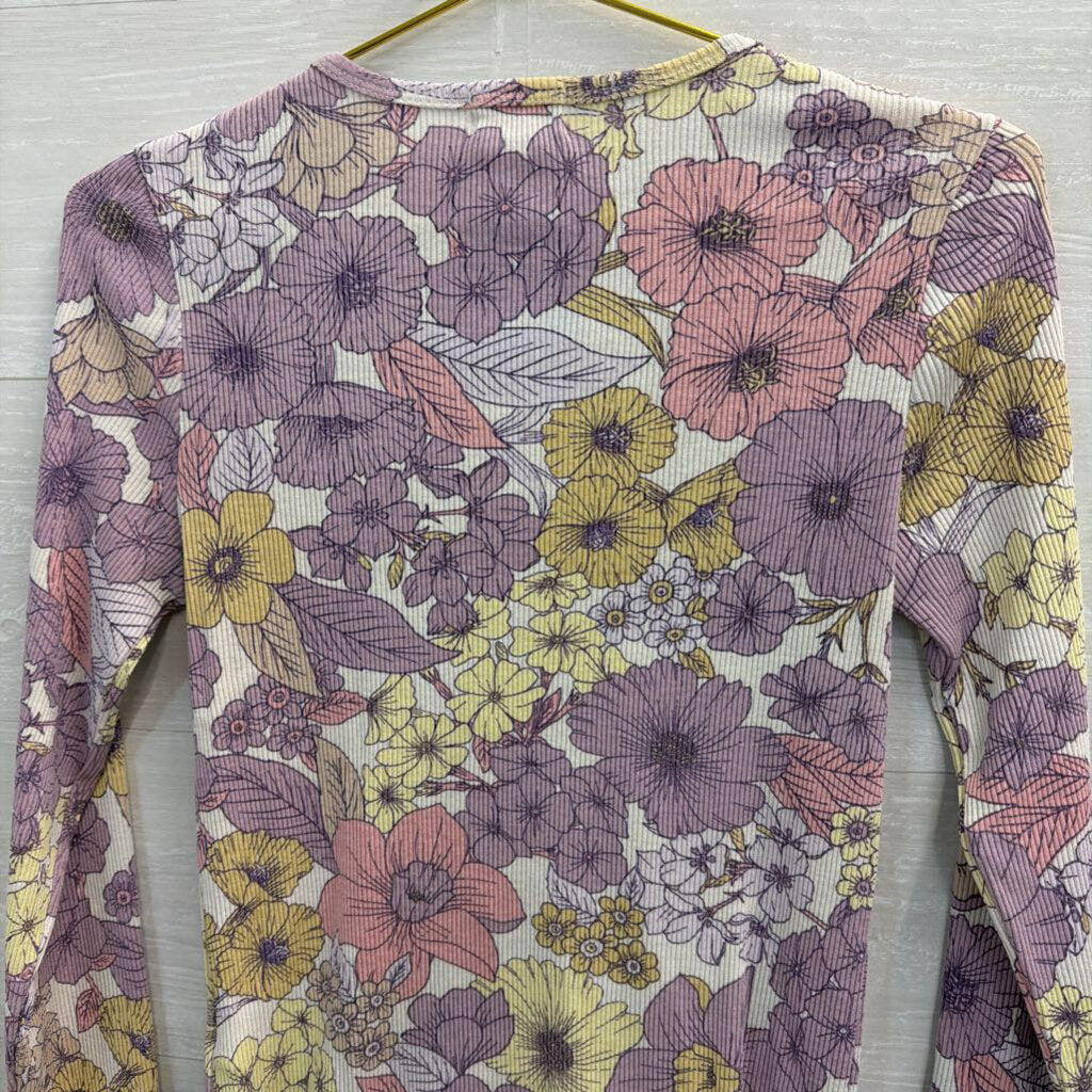 t.la Cream/ Multi Flower Print Long Sleeve Top Small
