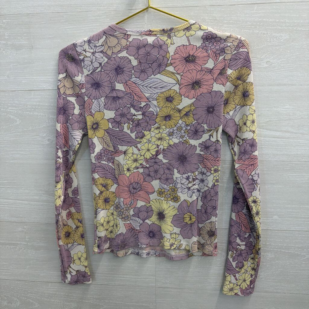 t.la Cream/ Multi Flower Print Long Sleeve Top Small