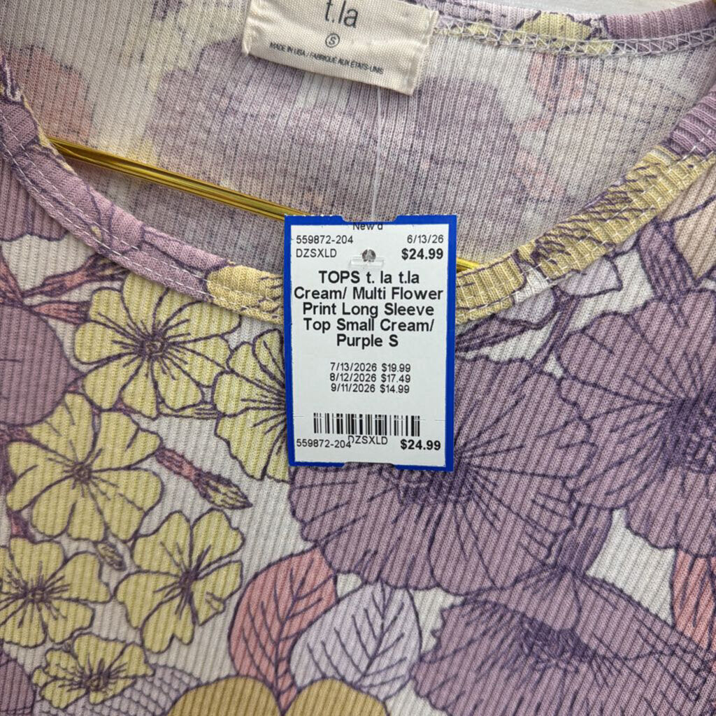 t.la Cream/ Multi Flower Print Long Sleeve Top Small
