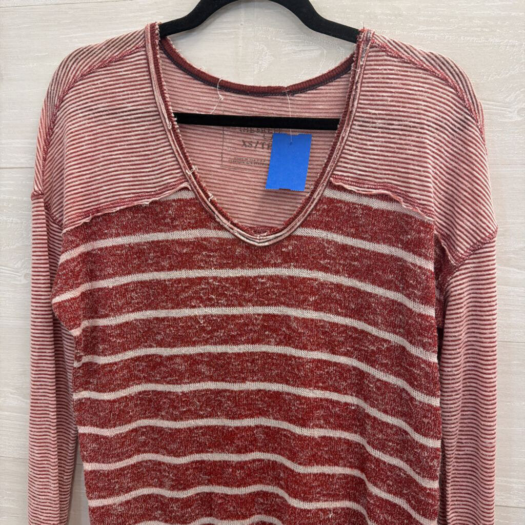We The Free Red/ Cream Striped Long Sleeve Knit Top Extra Small