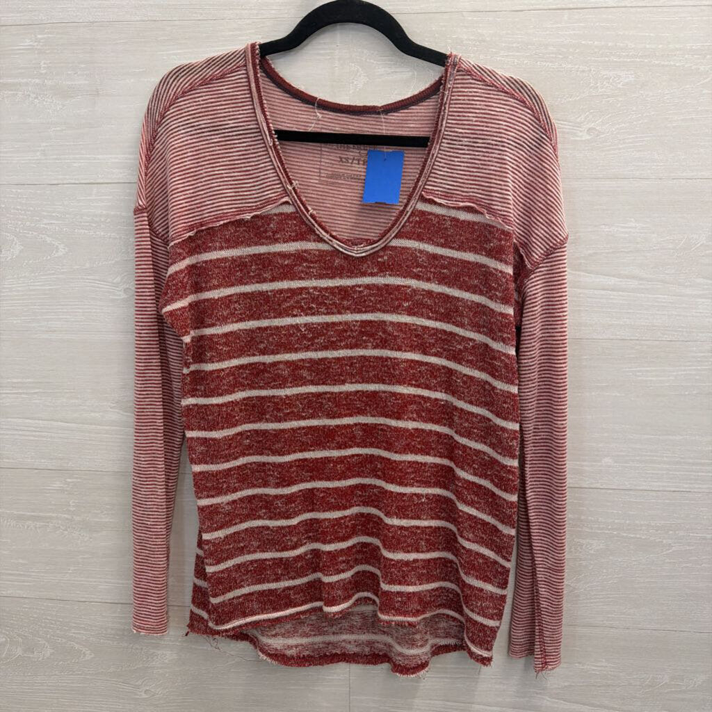 We The Free Red/ Cream Striped Long Sleeve Knit Top Extra Small