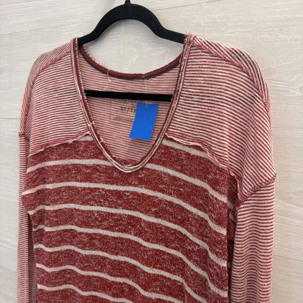 We The Free Red/ Cream Striped Long Sleeve Knit Top Extra Small
