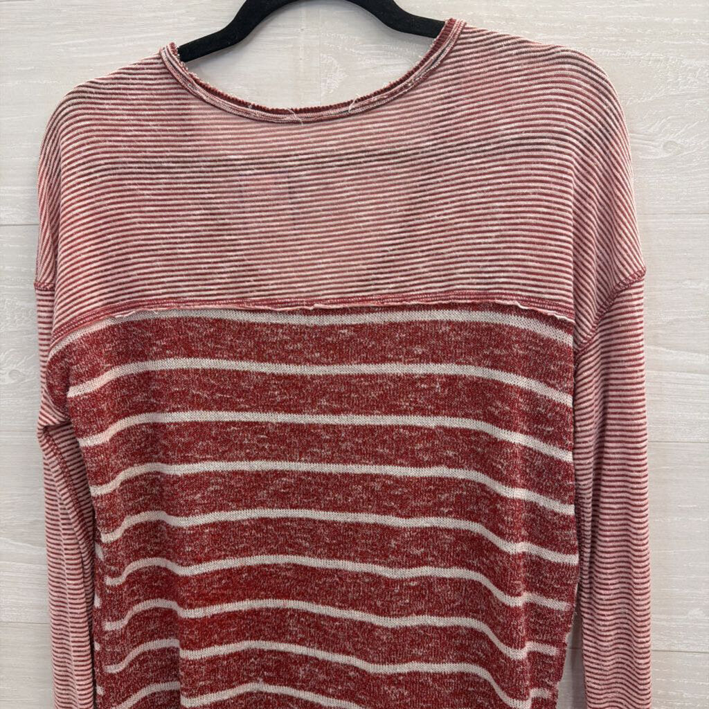 We The Free Red/ Cream Striped Long Sleeve Knit Top Extra Small