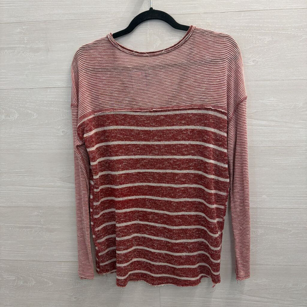 We The Free Red/ Cream Striped Long Sleeve Knit Top Extra Small