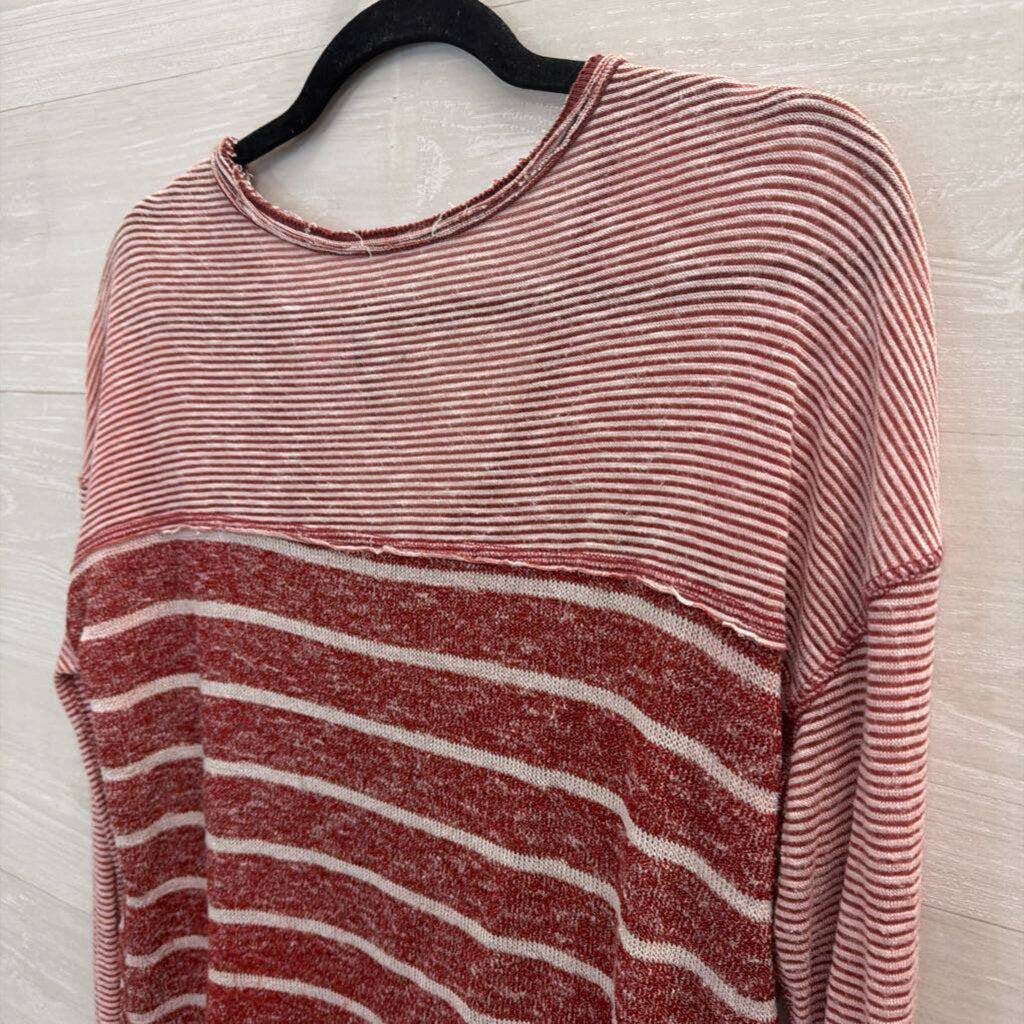 We The Free Red/ Cream Striped Long Sleeve Knit Top Extra Small