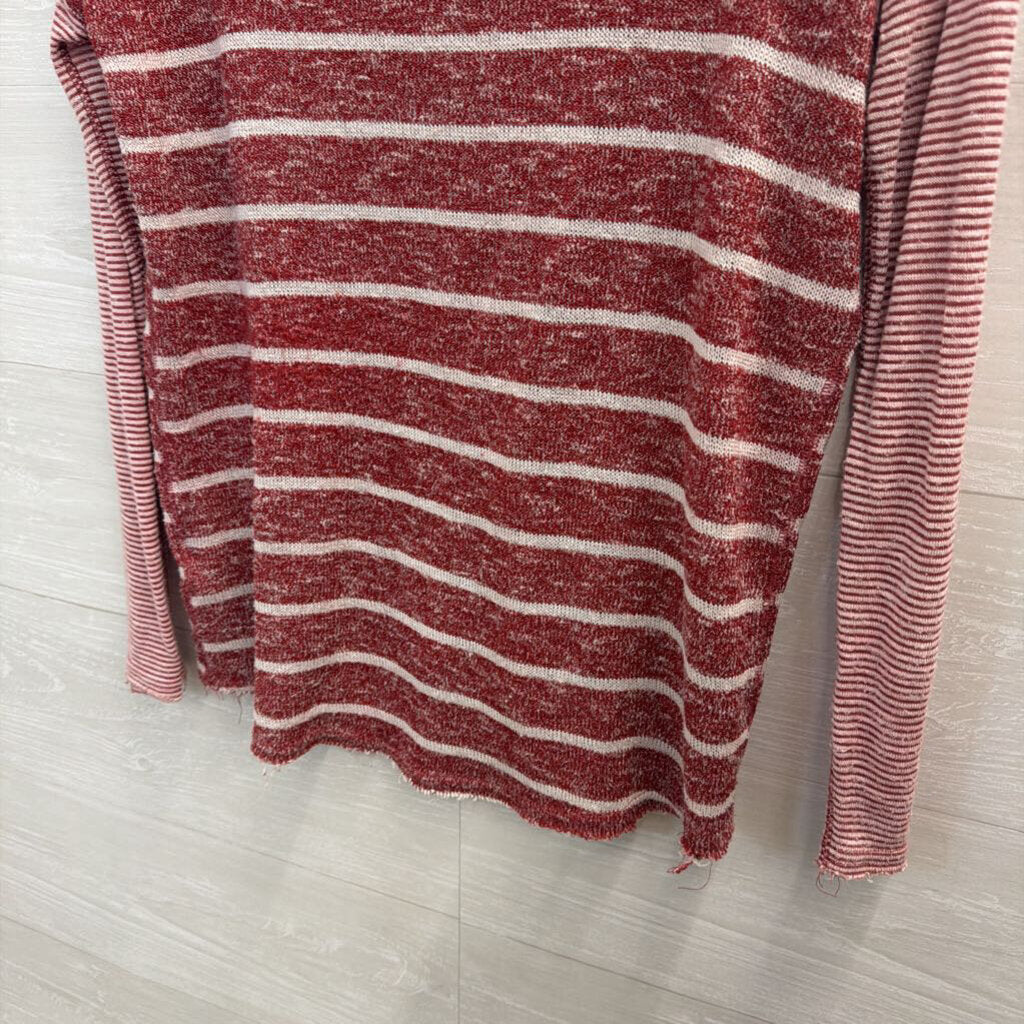 We The Free Red/ Cream Striped Long Sleeve Knit Top Extra Small
