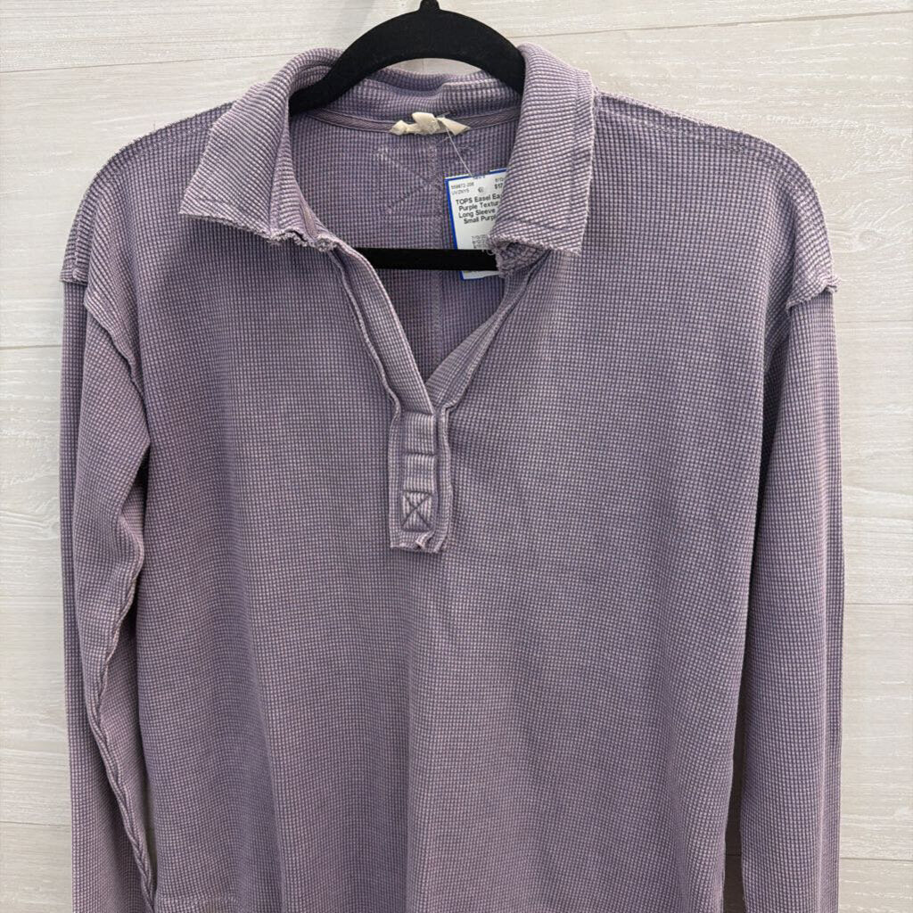 Easel Purple Textured Long Sleeve Top Small