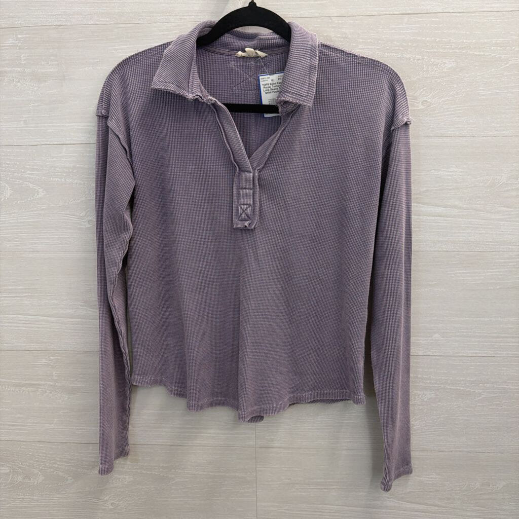 Easel Purple Textured Long Sleeve Top Small