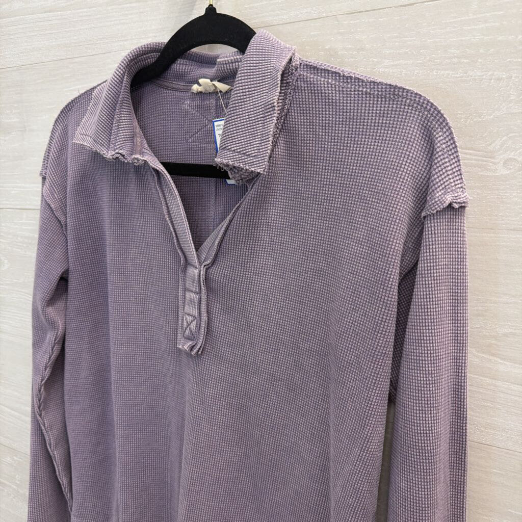 Easel Purple Textured Long Sleeve Top Small